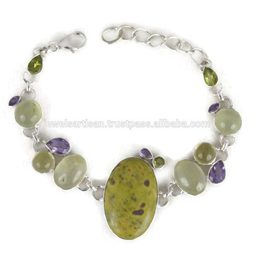 Hermosa Estipade Y Piedras Preciosas 925 Sterling Silver Pulsera Joyería